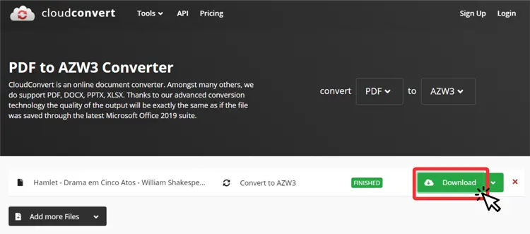 Converter mobi azw kindle — passo 4
